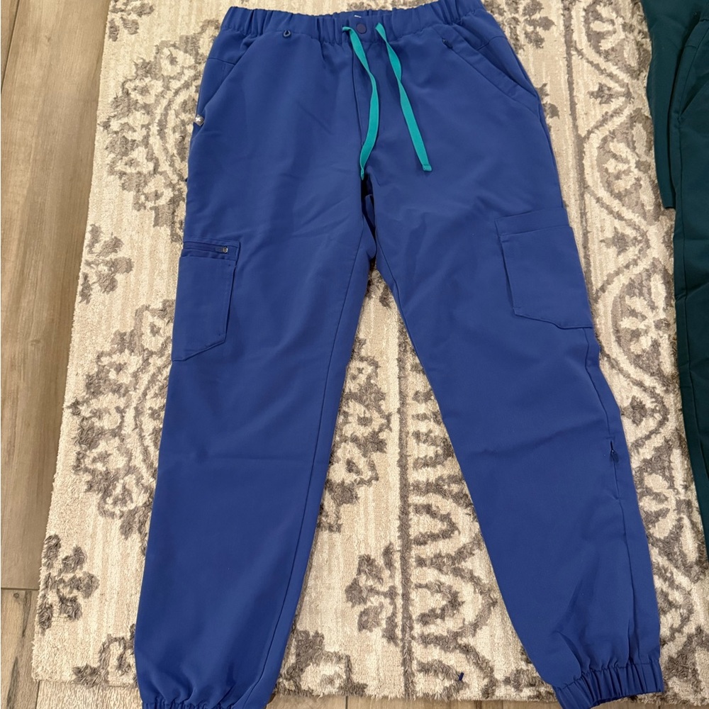 Figs Blue Joggers with Teal Drawstring